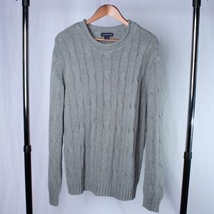 Lands End Sweater Mens L Gray Knit 100% Cotton Long Sleeve Round Neck Pullover